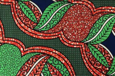 Preview: GREEN RED KNOT Waxprint Stoff